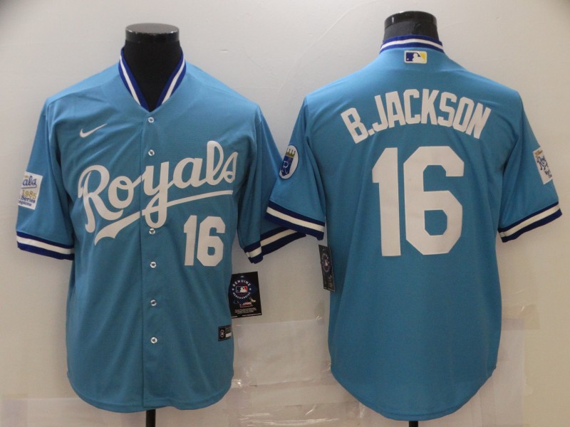 Men's Kansas City Royals #16 Bo Jackson Light Blue Cool Base Stitched Jersey